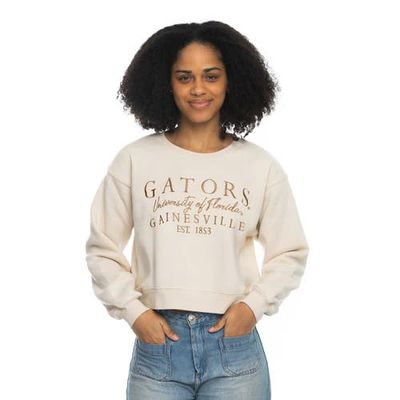 ZOOZATZ Women's ZooZatz Tan Florida Gators Cropped Crewneck Sweatshirt 