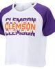 ZOOZATZ Women's ZooZatz White Clemson Tigers Colorblock Repeat Raglan Cropped T-Shirt  - 1