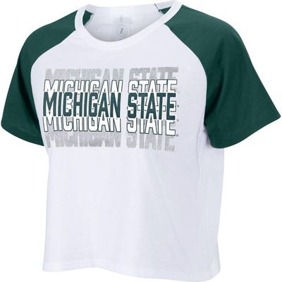 ZOOZATZ Women's ZooZatz White Michigan State Spartans Colorblock Repeat Raglan Cropped T-Shirt 