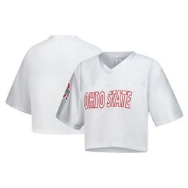 ZOOZATZ Women's ZooZatz White Ohio State Buckeyes Mesh Cropped V-Neck T-Shirt 