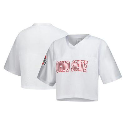 ZOOZATZ Women's ZooZatz White Ohio State Buckeyes Mesh Cropped V-Neck T-Shirt 