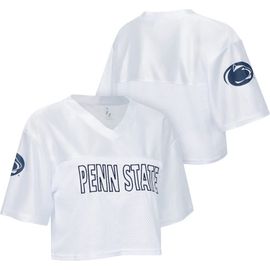 ZOOZATZ Women's ZooZatz White Penn State Nittany Lions Mesh Cropped V-Neck T-Shirt 
