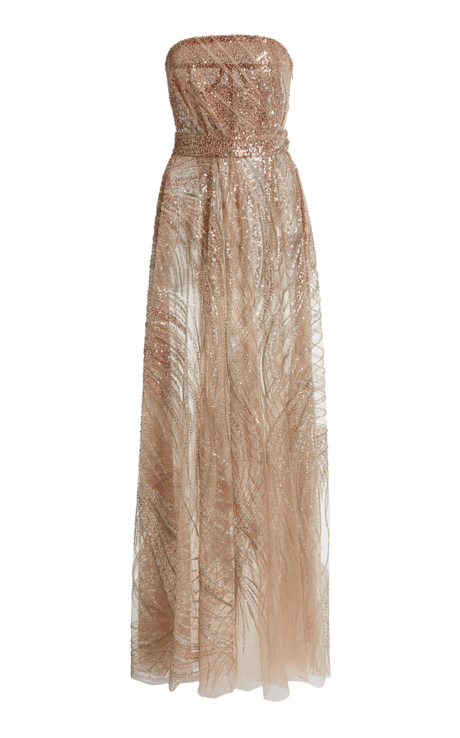 Zuhair Murad Zuhair Murad Embroidered Tulle Waves Strapless Maxi Dress Metallic FR 46