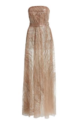 Zuhair Murad Zuhair Murad Embroidered Tulle Waves Strapless Maxi Dress Metallic FR 46