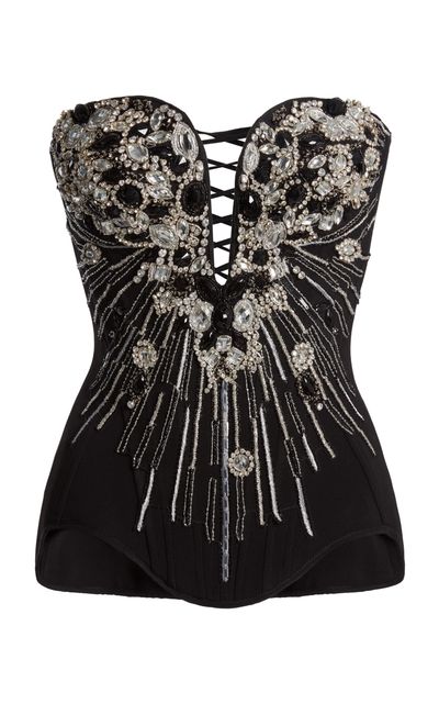 Zuhair Murad Zuhair Murad Heavy Cady Palm Leaf Embroidered Corset Top