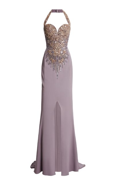 Zuhair Murad Zuhair Murad Heavy Cady Palm Leaf Embroidered Long Dress