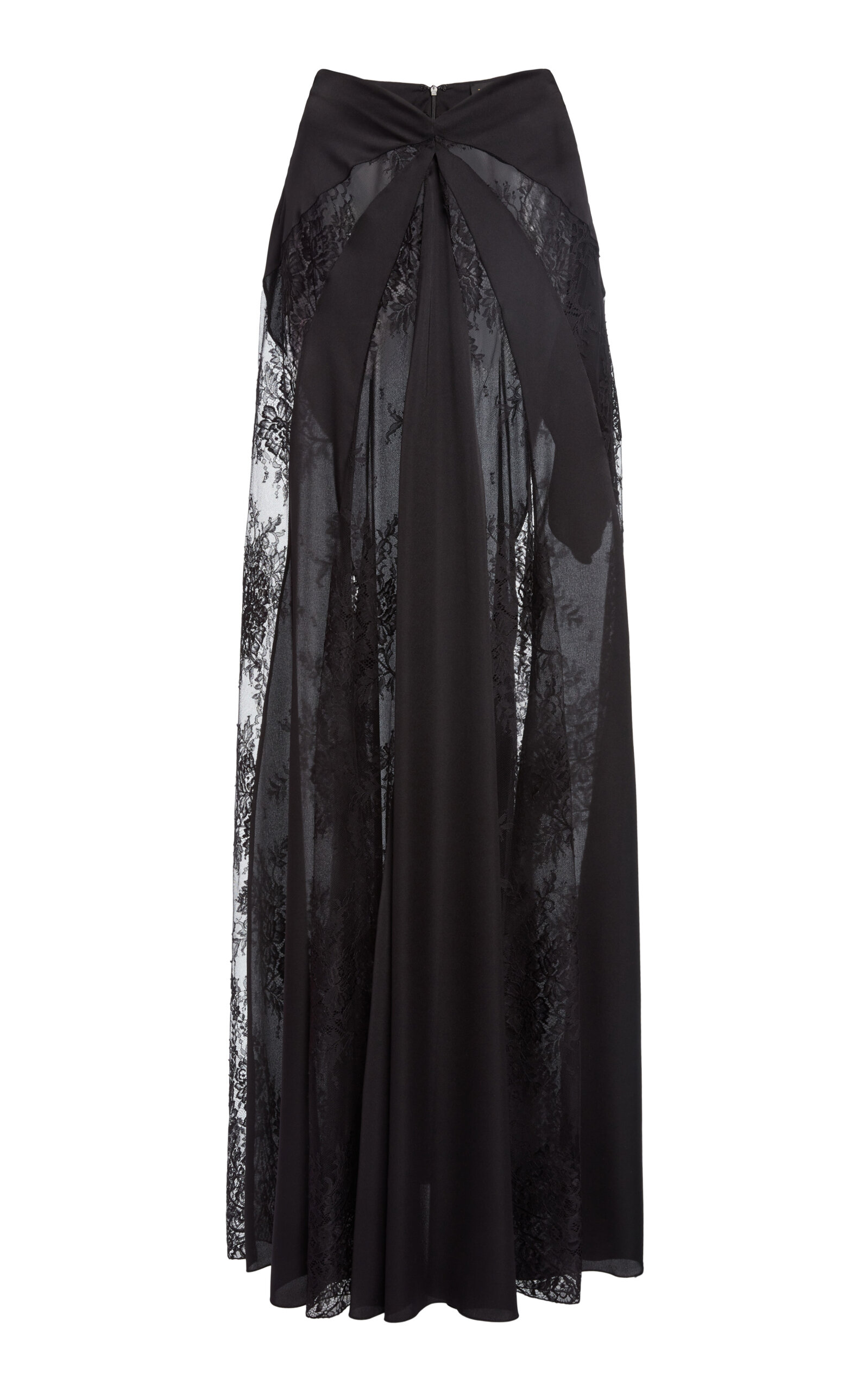 Zuhair Murad Zuhair Murad Mixed Satin Chiffon Lace Panel Maxi Skirt Black FR 44