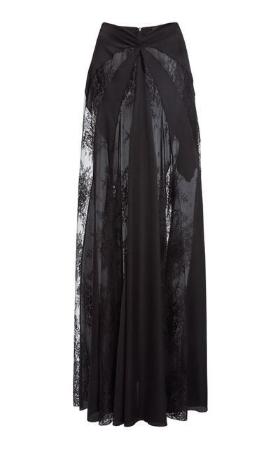 Zuhair Murad Zuhair Murad Mixed Satin Chiffon Lace Panel Maxi Skirt Black FR 44
