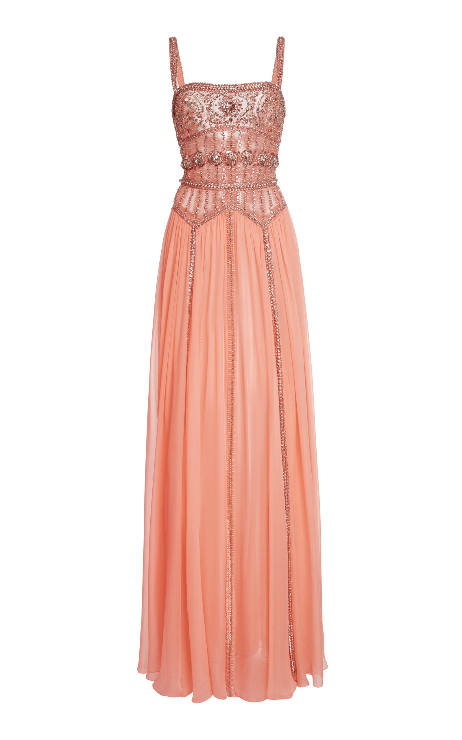 Zuhair Murad - Silk Chiffon Beaded Strapless Cape Maxi Dress Pink FR 32