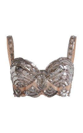 Zuhair Murad Zuhair Murad Tulle Full Sand Shell Embroidered Cropped Top