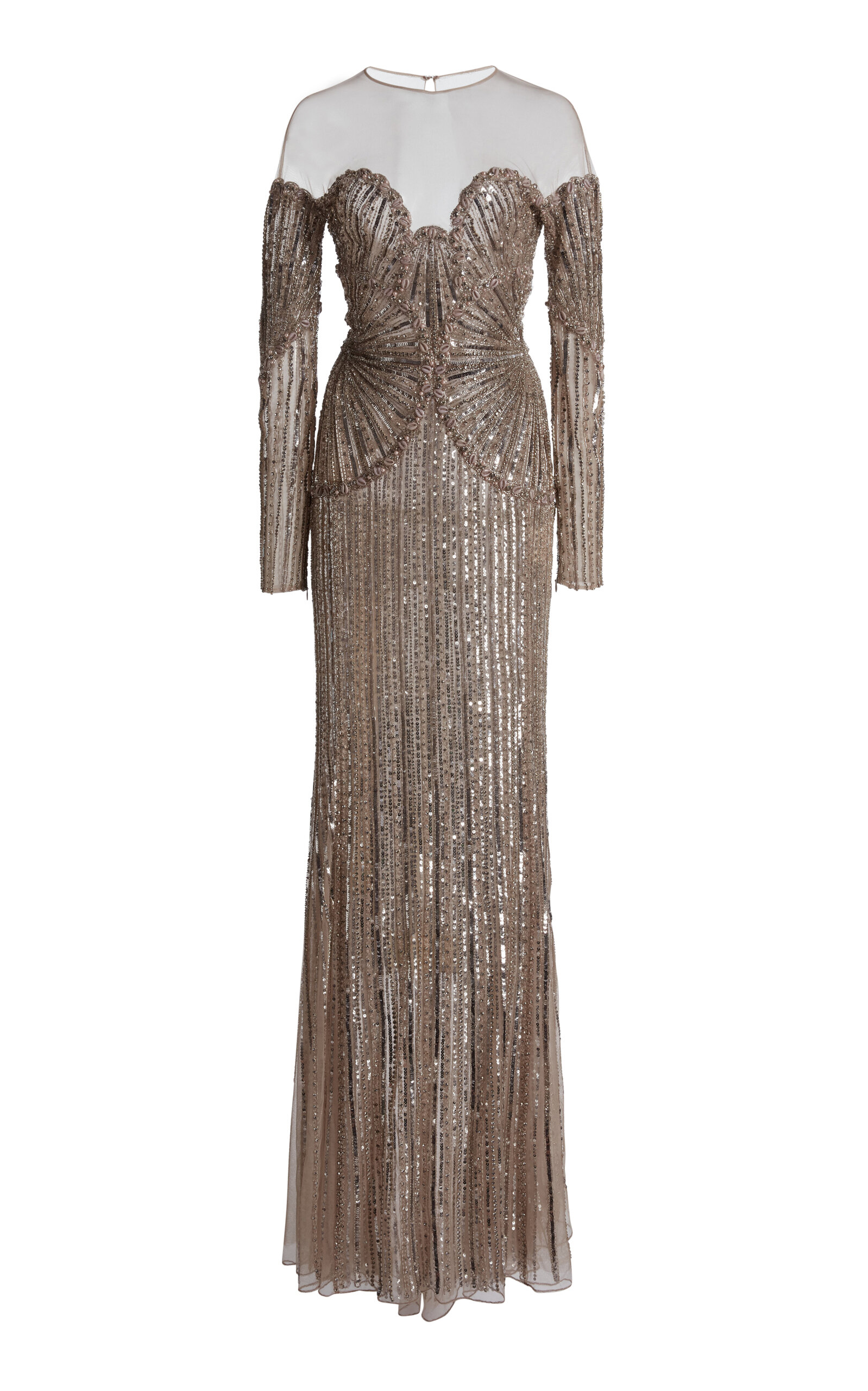 Zuhair Murad Zuhair Murad Tulle Sand Shell Embroidered Long Sleeves Long Dress
