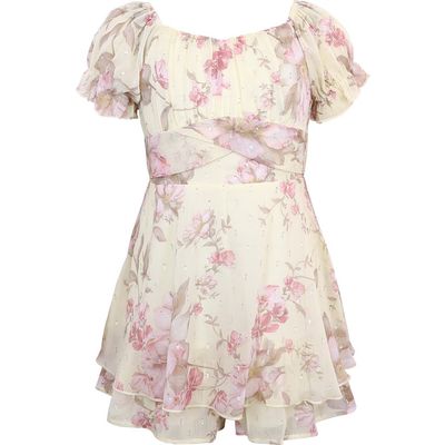 Zunie Zunie Floral Print Puff Sleeve Romper