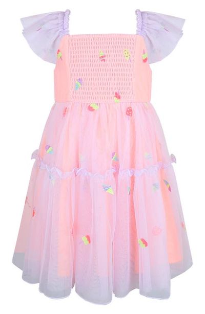 Zunie Zunie Kids' Embroidered Smocked Bodice Mesh Party Dress