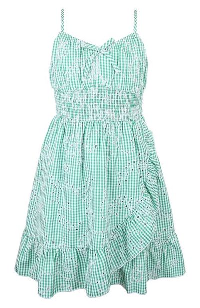 Zunie Zunie Kids' Eyelet Gingham Faux Wrap Dress