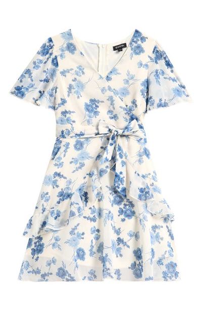 Zunie Zunie Kids' Flutter Sleeve Faux Wrap Party Dress