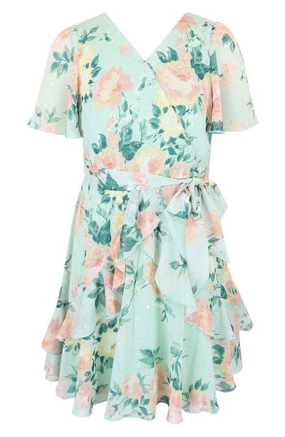 Zunie Zunie Kids' Metallic Clip Dot Chiffon Faux Wrap Party Dress