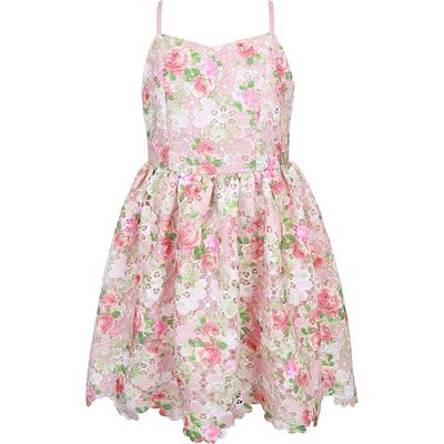 Zunie Zunie Kids' Printed Lace Scallop Hem Party Dress