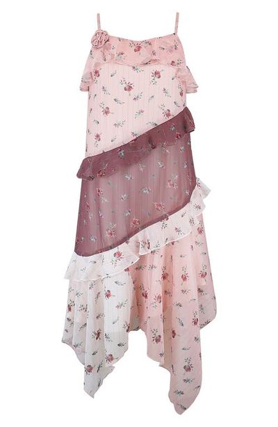 Zunie Zunie Kids' Ruffle Floral Handkerchief Hem Dress