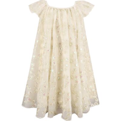 Zunie Zunie Kids' Sequin Embroidered Flutter Sleeve Dress