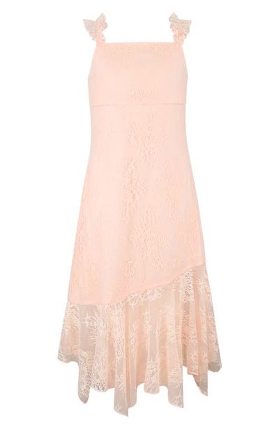 Zunie Zunie Kids' Stretch Lace Asymmetric Flounce Party Dress