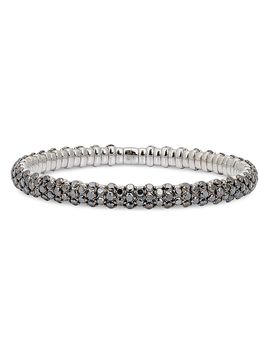 Zydo Zydo 18K White Gold Black Diamond Slim Domed Stretch Bracelet