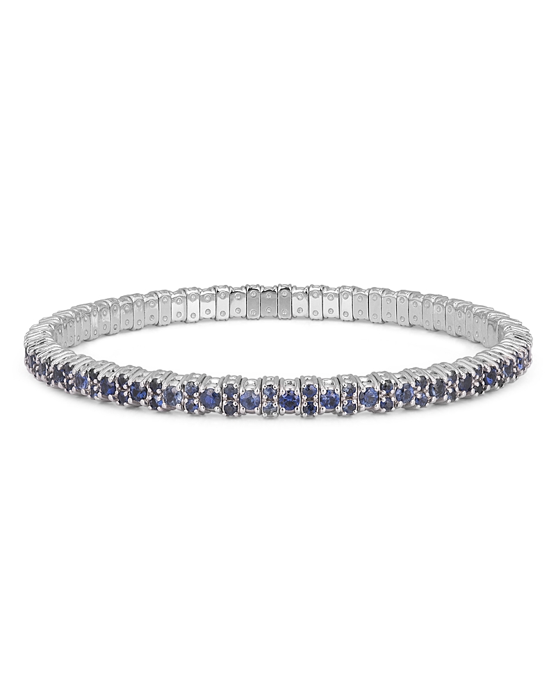 Zydo Zydo 18K White Gold Blue Sapphire Pyramid Stretch Bracelet, 4.01 tcw