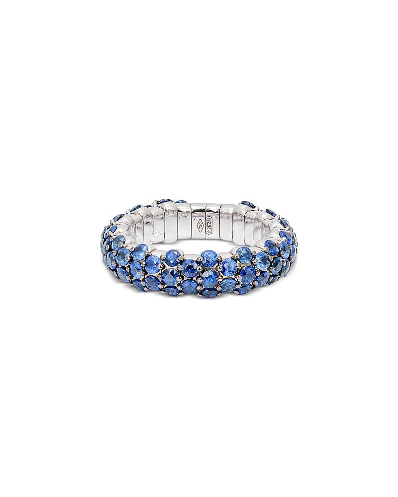 Zydo Zydo 18K White Gold Blue Sapphire Slim Domed Stretch Ring