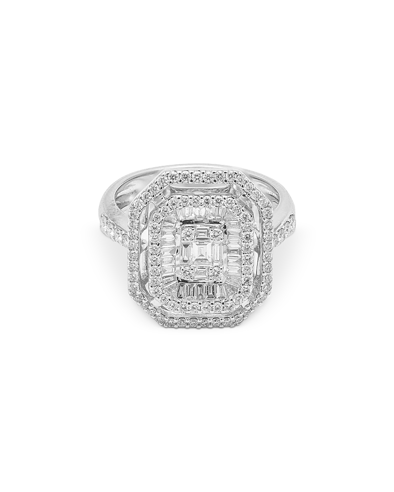 Zydo Zydo 18K White Gold Diamond Mosaic Octagonal Ring, 1.2 tcw