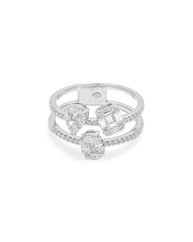 Zydo Zydo 18K White Gold Mosaic Diamond Mixed Cut Double Band Ring