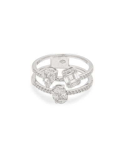 Zydo Zydo 18K White Gold Mosaic Diamond Mixed Cut Double Band Ring