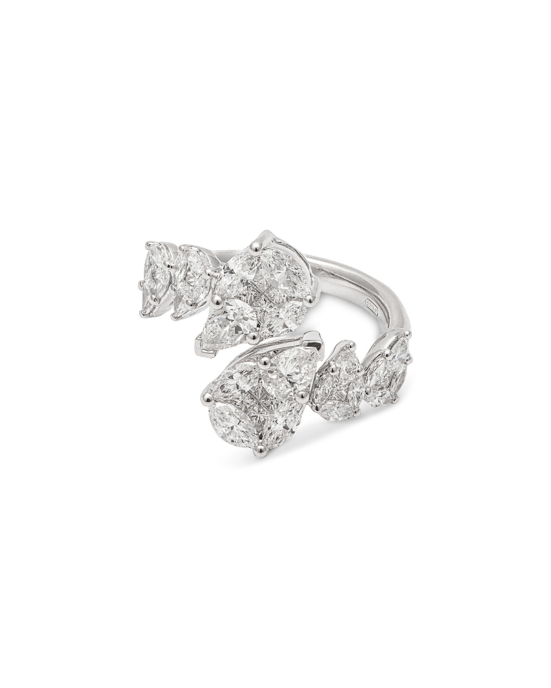 Zydo Zydo 18K White Gold Mosaic Diamond Mixed Cut Elements Bypass Ring