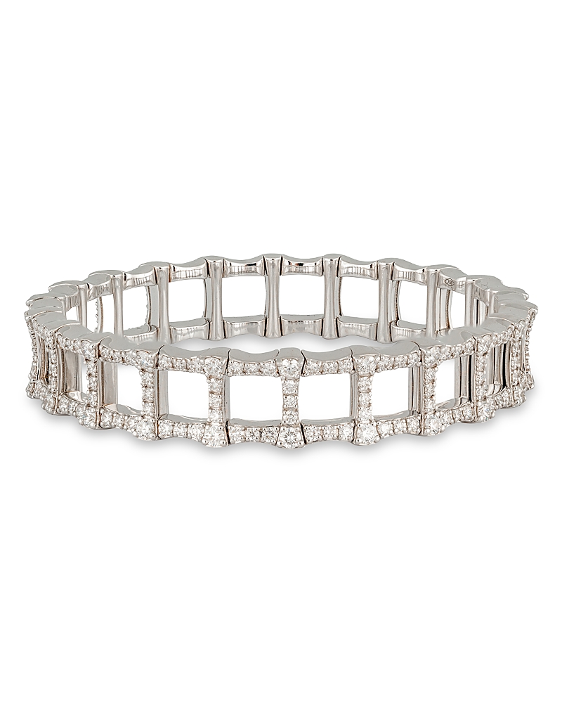 Zydo Zydo 18K White Gold Stretch Diamond Bamboo Inspired Link Stretch Bangle Bracelet, 4.76 tcw