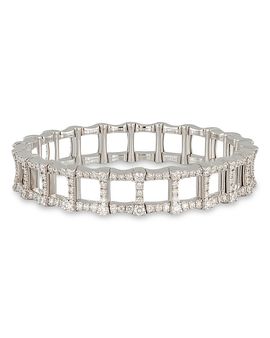 Zydo Zydo 18K White Gold Stretch Diamond Bamboo Inspired Link Stretch Bangle Bracelet, 4.76 tcw