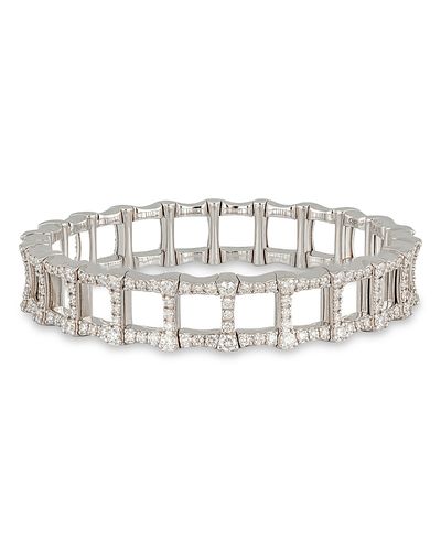 Zydo Zydo 18K White Gold Stretch Diamond Bamboo Inspired Link Stretch Bangle Bracelet, 4.76 tcw