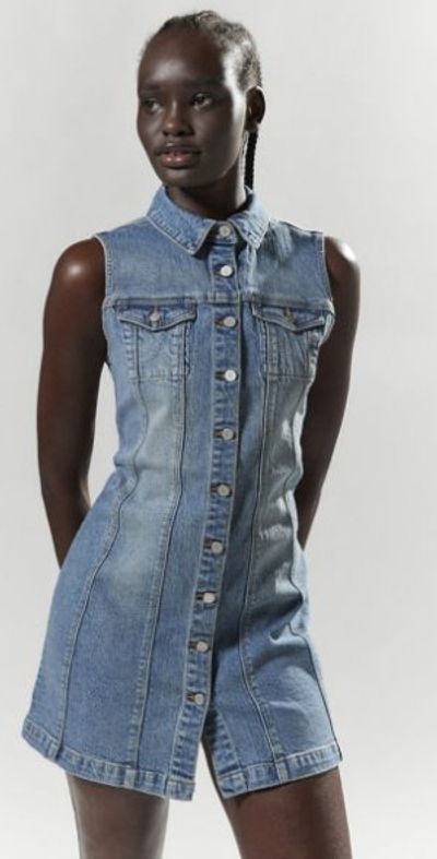 Abrand Jeans - Denim Button Mini Dress in Tinted Denim, Women's at Urban Outfitters Abrand Jeans - Denim Button Mini Dress in Tinted Denim, Women's at Urban Outfitters