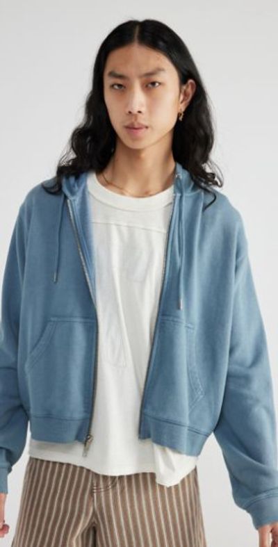 BDG Bonfire Cropped Full-Zip Hoodie Sweatshirt in Blue Fusion