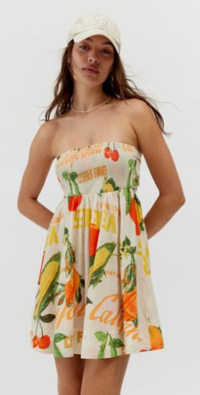 BDG - Juliana Smocked Tie-Back Strapless Mini Dress in Neutral, Women's at  Urban Outfitters