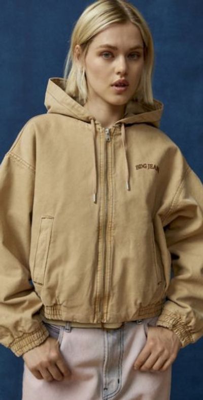 BDG Mini Sk8 Canvas Hooded Cropped Jacket in Tan, Women's at