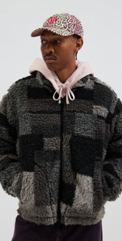 BDG Patchwork Fleece Zip Jacket in Grey, Men's at Urban Outfitters