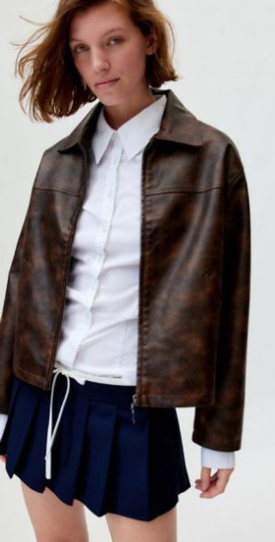 BDG BDG Sasha Faux Leather Car Jacket in Brown, Women's at Urban Outfitters