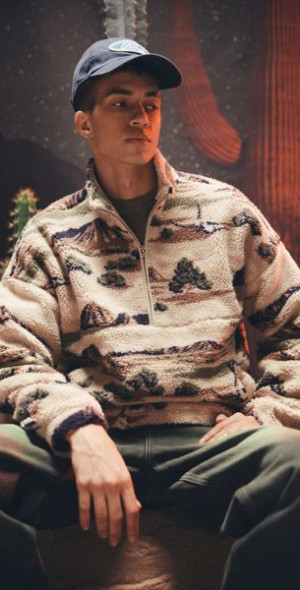 BDG - Scotty Printed Fleece Half-Zip Mock Neck Sweatshirt in