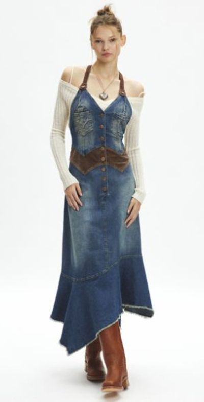 Ecote - Ayanna Drop Waist Denim Maxi Dress in Indigo, Women's at Urban  Outfitters
