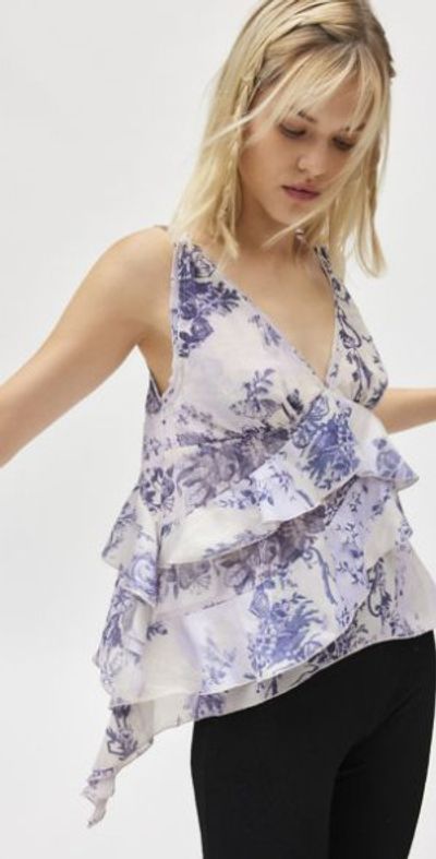 Ecote Ecote Debbie Asymmetric Tiered Ruffle Tunic Tank Top in Blue, Women's at Urban Outfitters