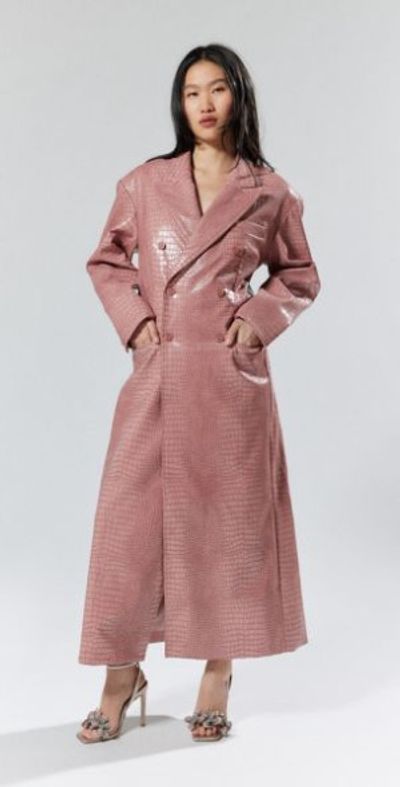 House Of Sunny - The Floor Length '80s Faux Leather Coat Jacket in Pink, Women's at Urban Outfitters House Of Sunny - The Floor Length '80s Faux Leather Coat Jacket in Pink, Women's at Urban Outfitters