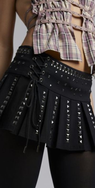 Jaded London Onyx Studded Pleated Micro Skirt in Black, Women's