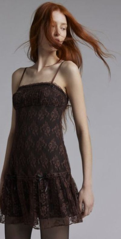 kimchi blue alice lace drop waist mini dress Alicia Asymmetric Cascading Ruffle Lace Mini Dress