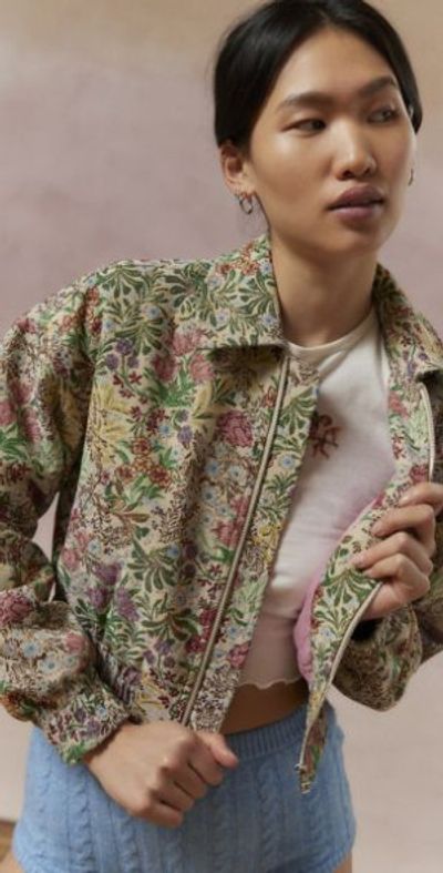 Kimchi Blue Evelyn Cropped Bomber Jacket in Spring Floral