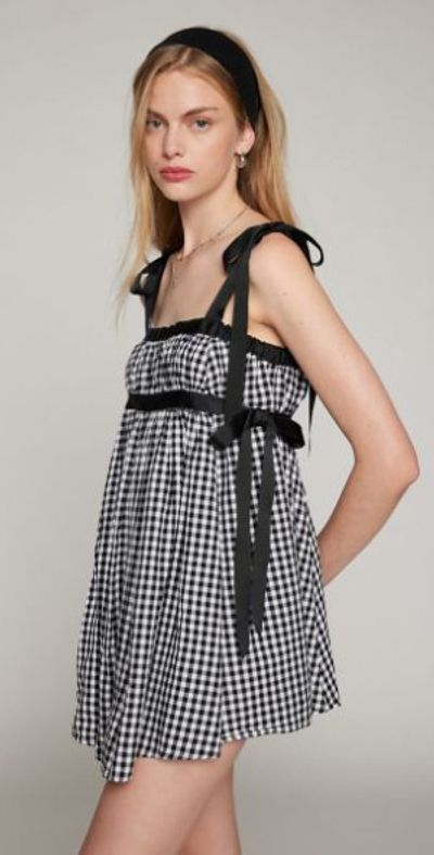 Kimchi Blue Georgie Gingham Babydoll Mini Dress in Black/White