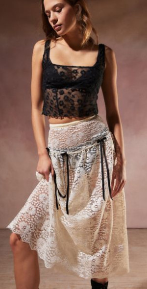 Kimchi Blue - Harper Sheer Lace Midi Skirt in Ivory, Women's at