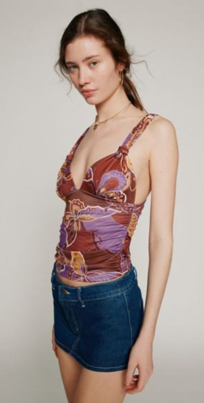 Kimchi Blue Kennedi Printed Knot Tank Top in Brown, Women's at